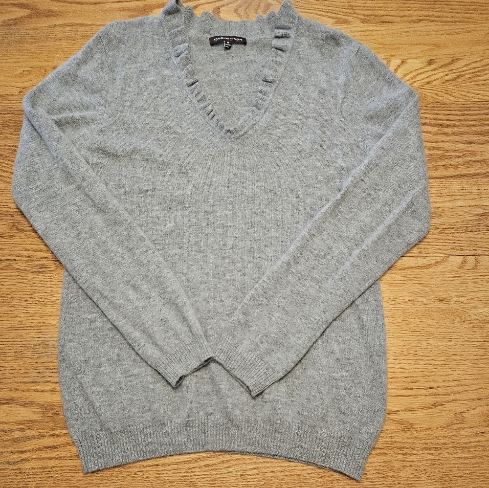 100% Cashmere Adrienne Vittadini Ruffle Sweater Womens Size XL